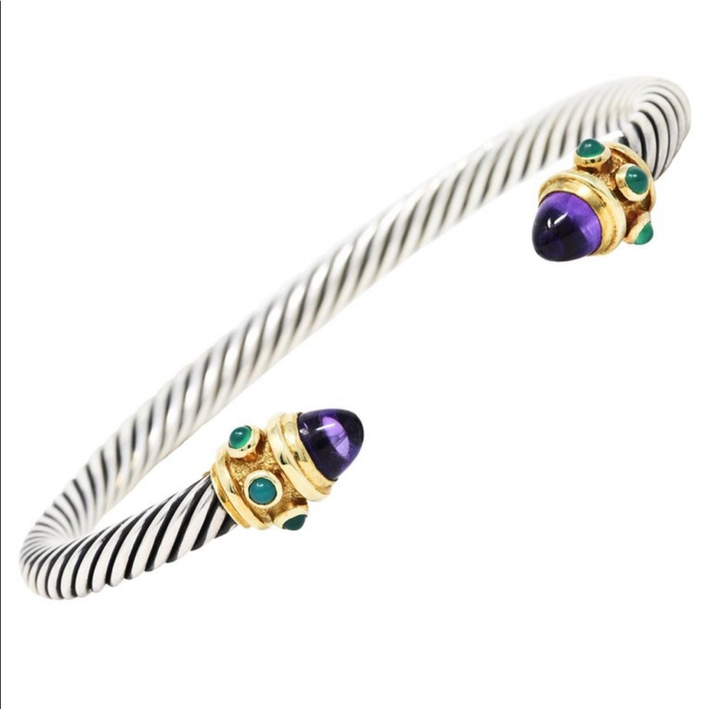 David Yurman Renaissance Silver/Gold OpenBracelet with Amethyst and Chrysoprase